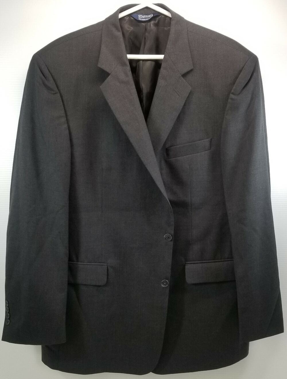N) Stafford Men's Suit Jacket Dark Gray 48 LG 100% Wool